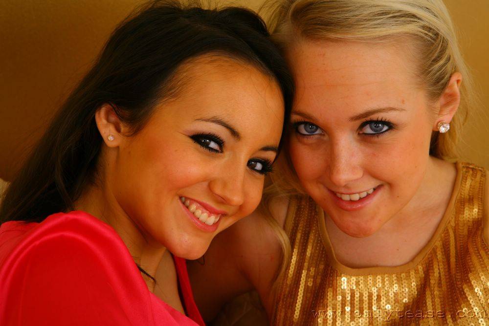 Brunette Rachael B In Pink Dress And Blonde Lucy Anne In Yellow One Strip On The Bed - #8