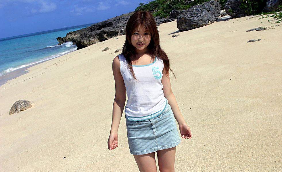Girl Miyu Sugiura Is On The Beach Showing Off The Delicious Looking Thong Up The Skirt - #1