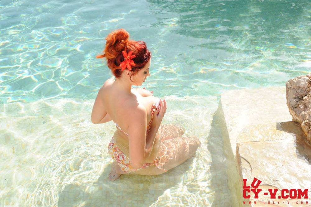 Delicious Redhead Girl With Amazing Knockers Lucy Vixen Removes Her Bikini Top Outdoors - #5