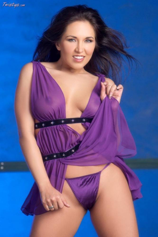 Beautiful Zoe Britton Hot Posing In Her Sexy Purple Dress And Petting Unclad Juicy Titties. - #1