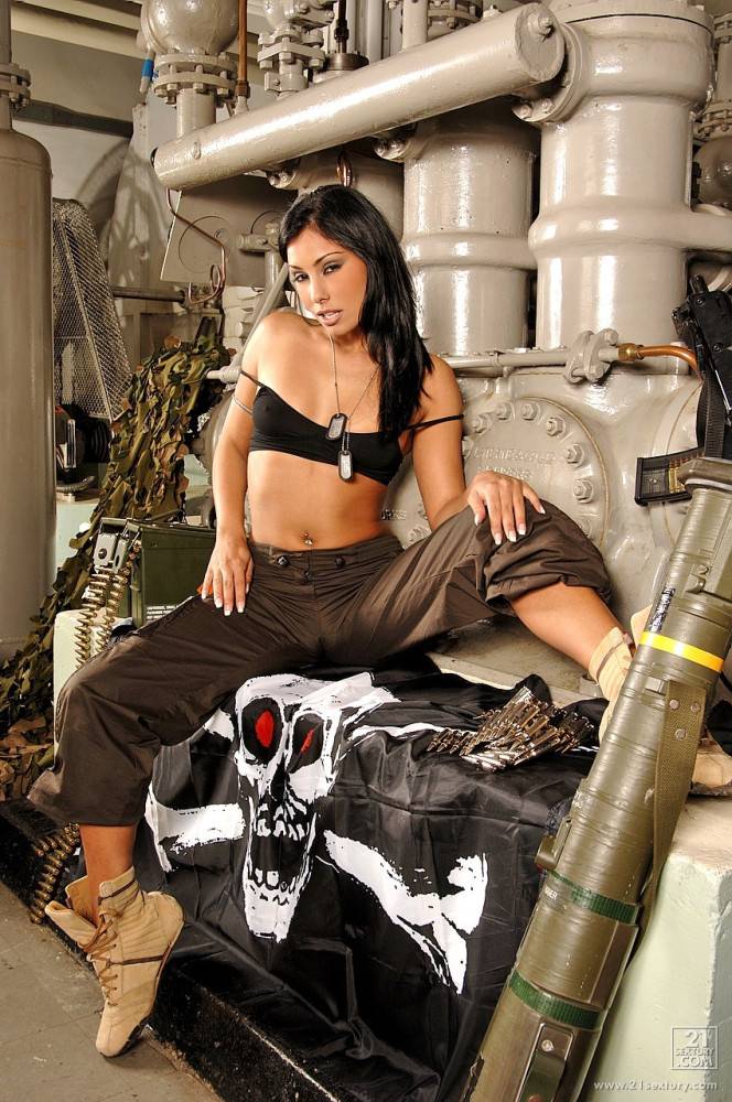 Hot Brunette In Uniform Anetta Keys Gets Naked In An Army Boiler Room And Poses Outside. - #6