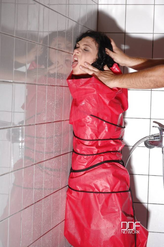 Curious hungarian dark-haired Miho Lechter in bdsm action in shower - #13
