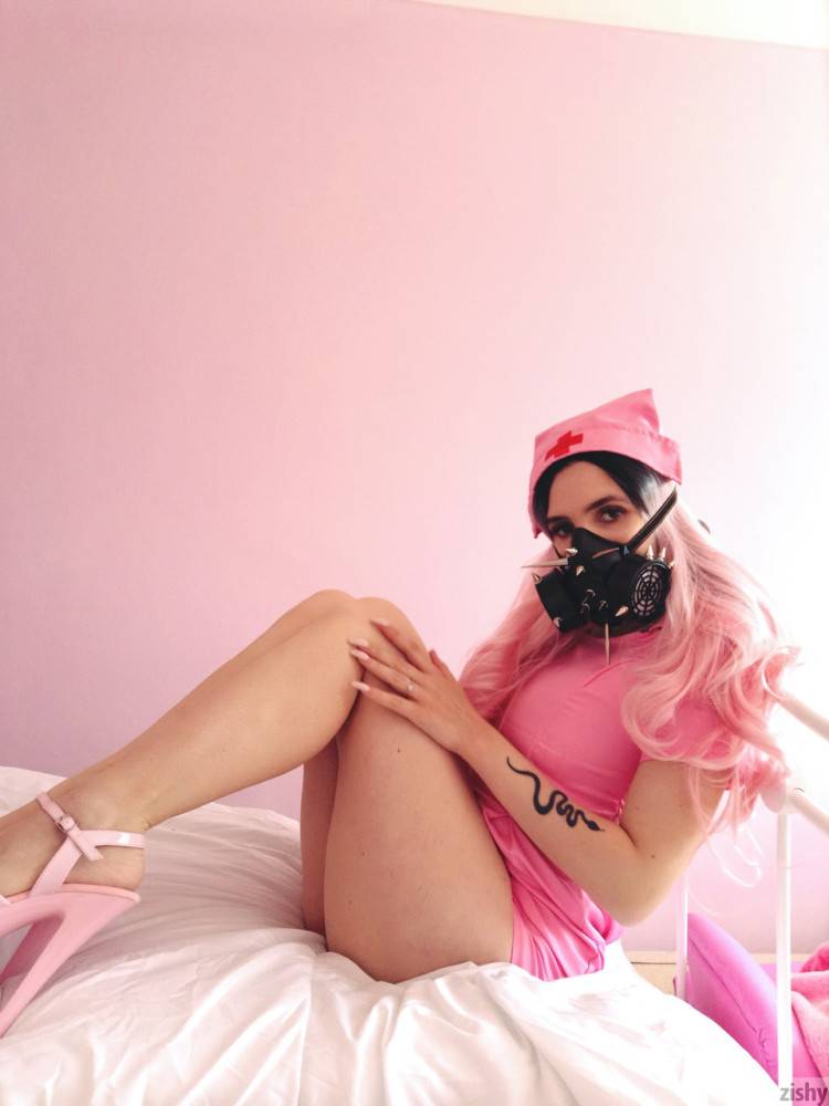 Naughty Quarantine Challenge sheds her nurse costume & poses in a gas mask - #2