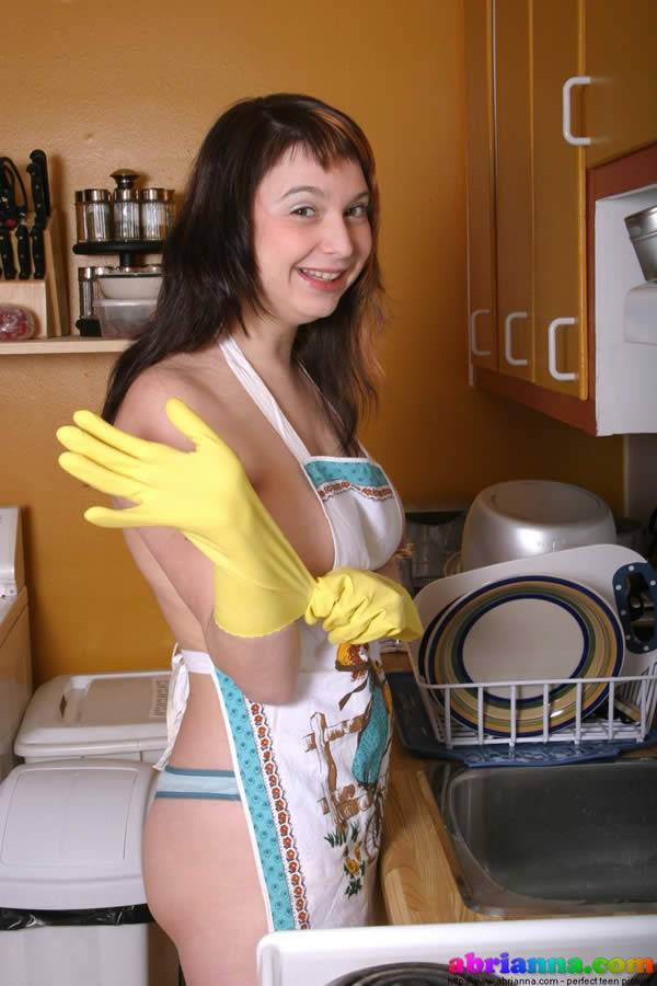 Busty brunette teen abrianna teasing in the kitchen - #1