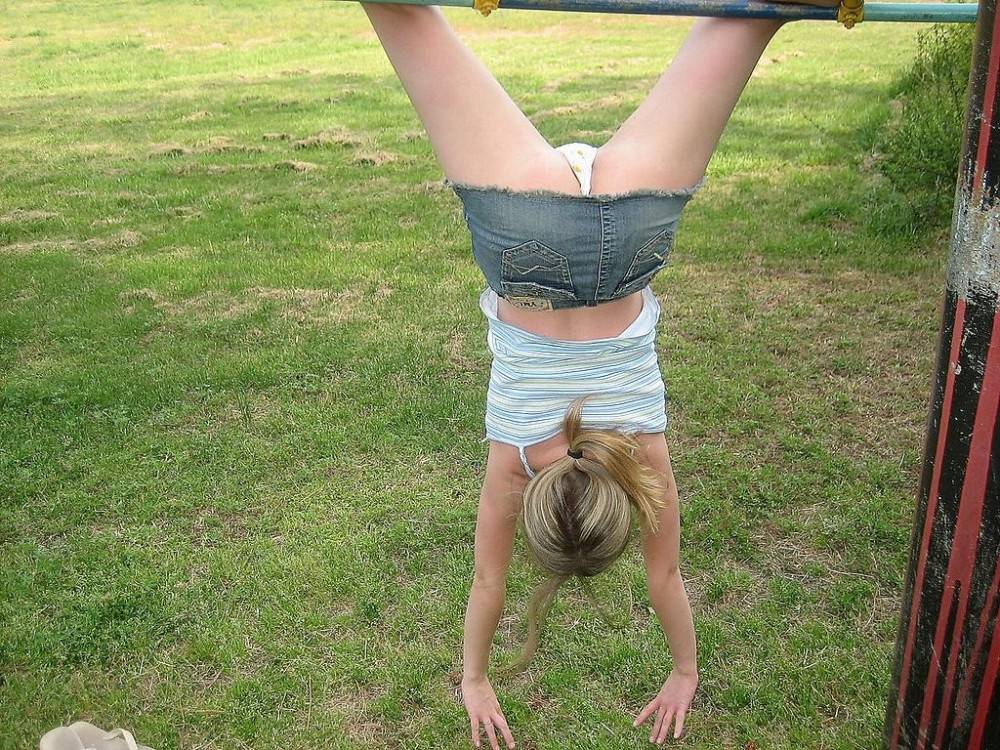Petite teen flashing her little titties in playground - #11