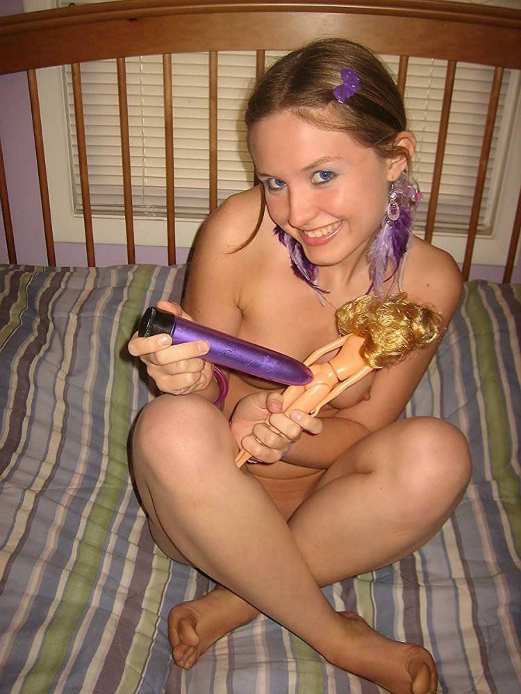 Silly teen getting nude and having fun with barbie - #17