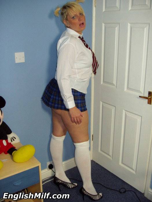 Curvy mom teasing in her schoolgirl outfit - #4