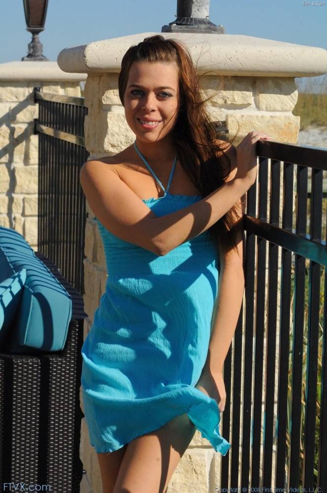 Pretty Teenage Brunette Erin FTV With Big Sparkling Eyes Poses In Blue Dress - #12
