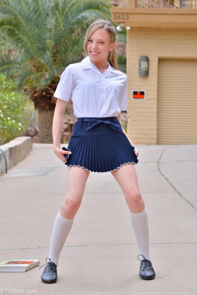 Charming Teenager Aubrey Star Bends Over Demonstrating The Pantieless Upskirt - #3