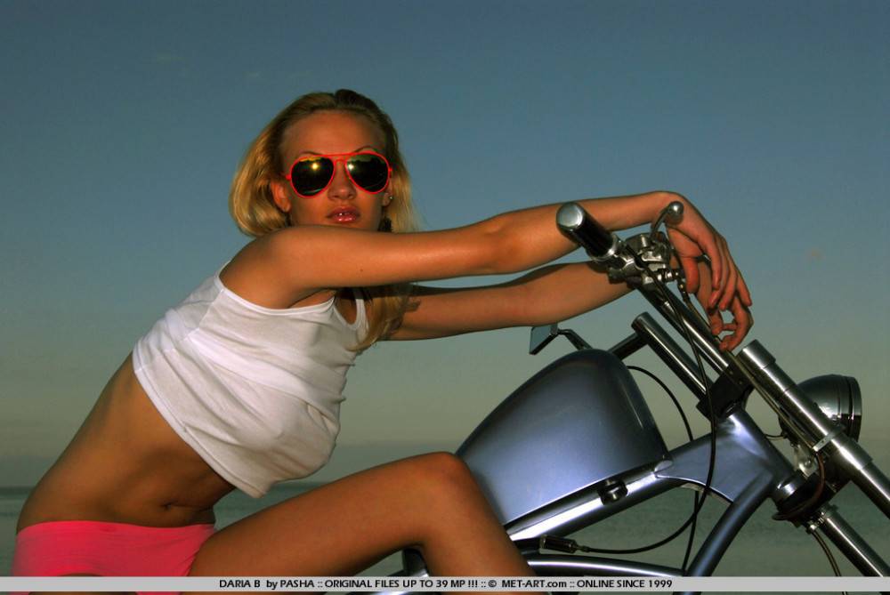 Beautiful Daria B Does Some Nude Modeling On A Motorbike At The Seaside - #10