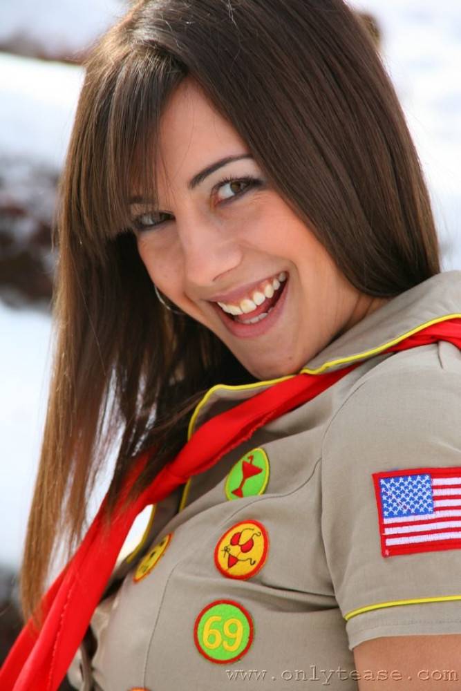 Brown Nippled Scout Girl Emma H Getting Undressed Outdoors At Wintertime - #5