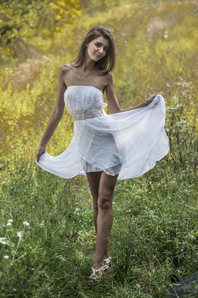 Slim Blonde Hottie Rene Star Takes Her White Dress Off And Poses Nude In The Field - #11