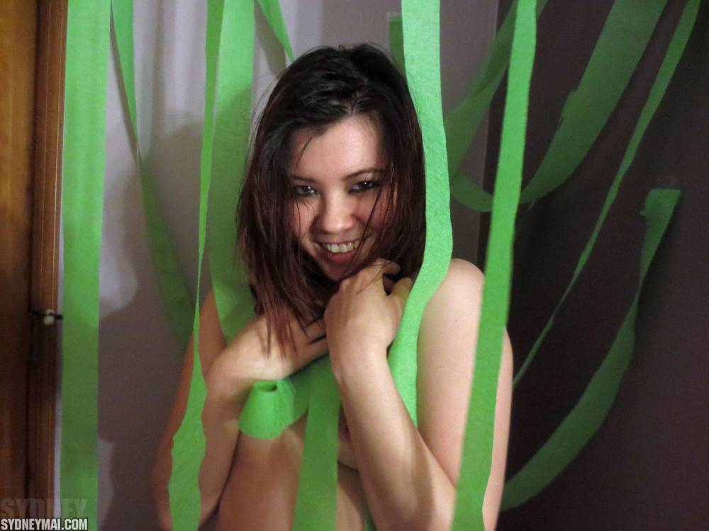 Brunette In Green Lingerie Sydney Mai Showing The Close Up Of Hot Round Butt - #7