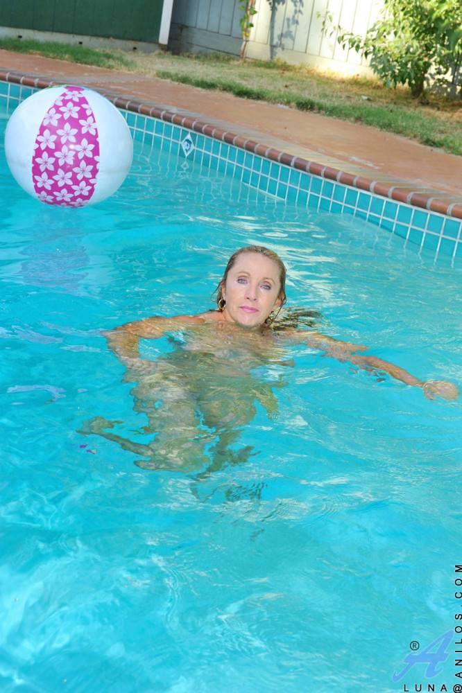 Vicious Blonde Mature Luna Azul Strips Her Yellow Bikini Playing In The Swimming Pool - #13
