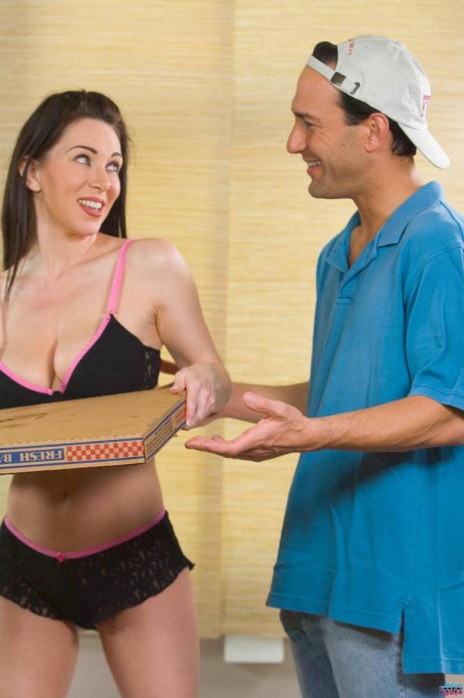 Busty Brunette Rayveness Removes Her Lingerie And Gets Fucked By Pizza Delivery Man - #1