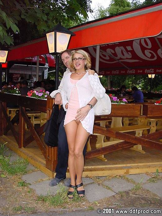 Cock Craving Tatjana Without Panties Friskily Spreading Her Long Gams Outdoors. - #14