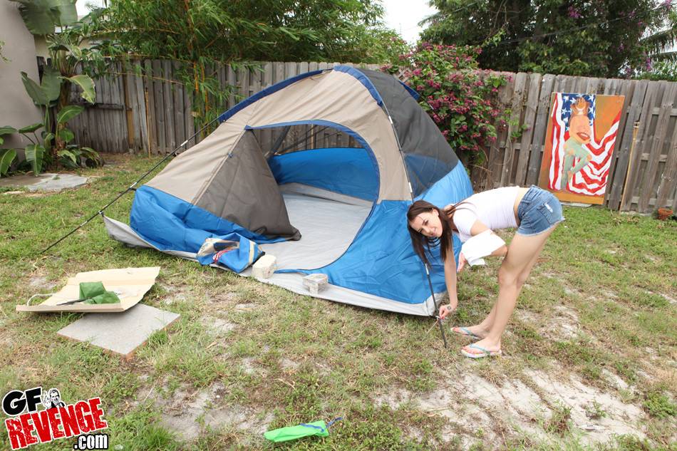 Curious brunette Payton exposing her butt outdoor - #3