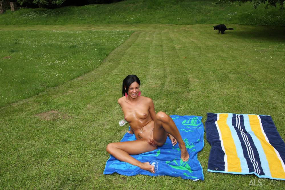 Hot czech teen Ashley Bulgari in sexy bikini revealing small tits and spreading her legs outside - #15