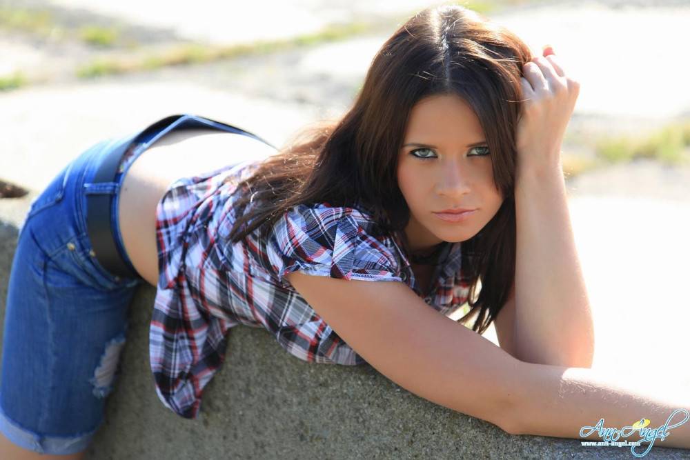 Petite Clothed Brunette Ann Angel With Charming Eyes Poses In The Open Air - #7