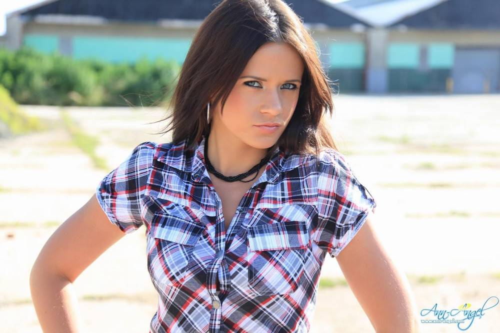 Petite Clothed Brunette Ann Angel With Charming Eyes Poses In The Open Air - #2