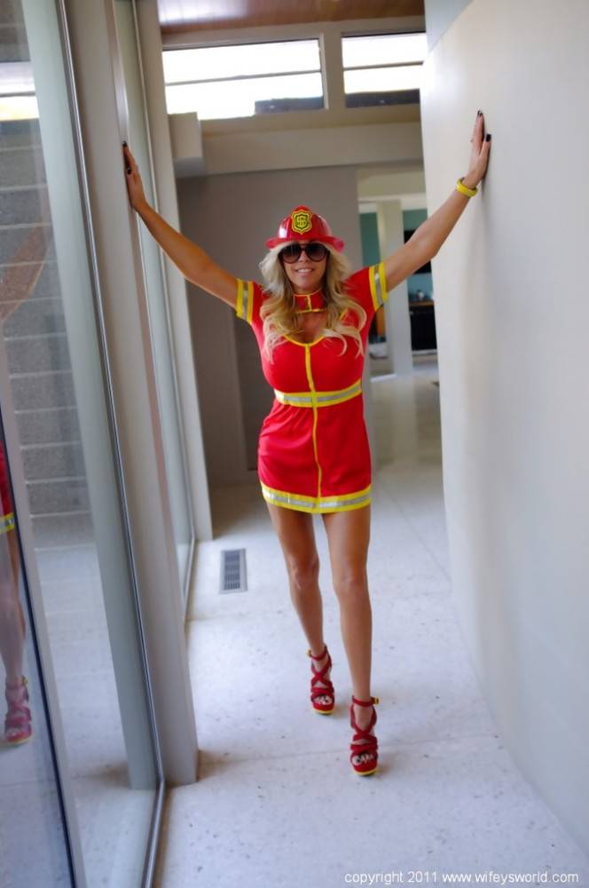 Adorable american wife Sandra Otterson in hot uniform outside - #2