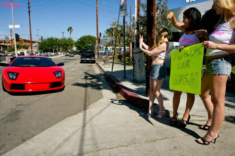 London Keyes, Aiden Starr And Natalie Norton Play With Strap-on On Car's Hood - #1