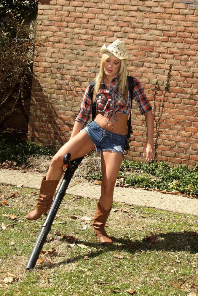 Dirty Blonde Cowgirl Amy Brooke Has Her Man Please Her With Toys & Masturbation In The Garden - #1