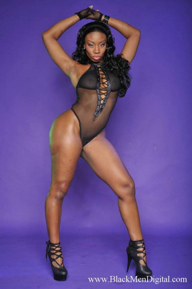Ebony Temptress La Starya With Big Booty Poses In See-through Black Body Suit - #10