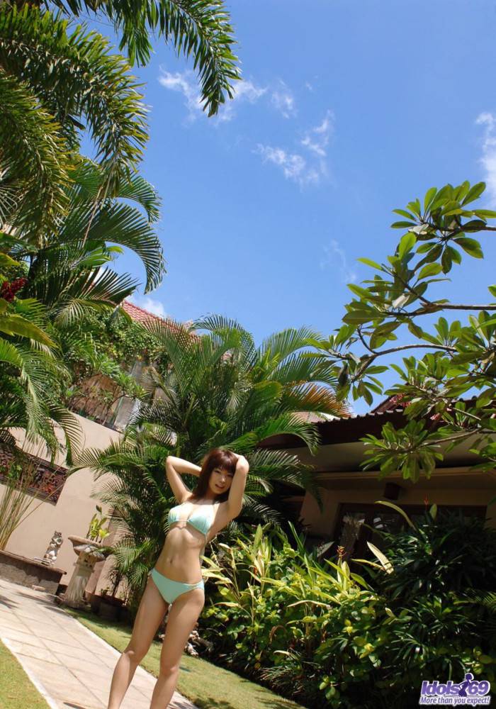 Lewd Asian Doll In Bikini Hikari Hino Is Outdoor Giving The Perfect View On Nude Titties - #1
