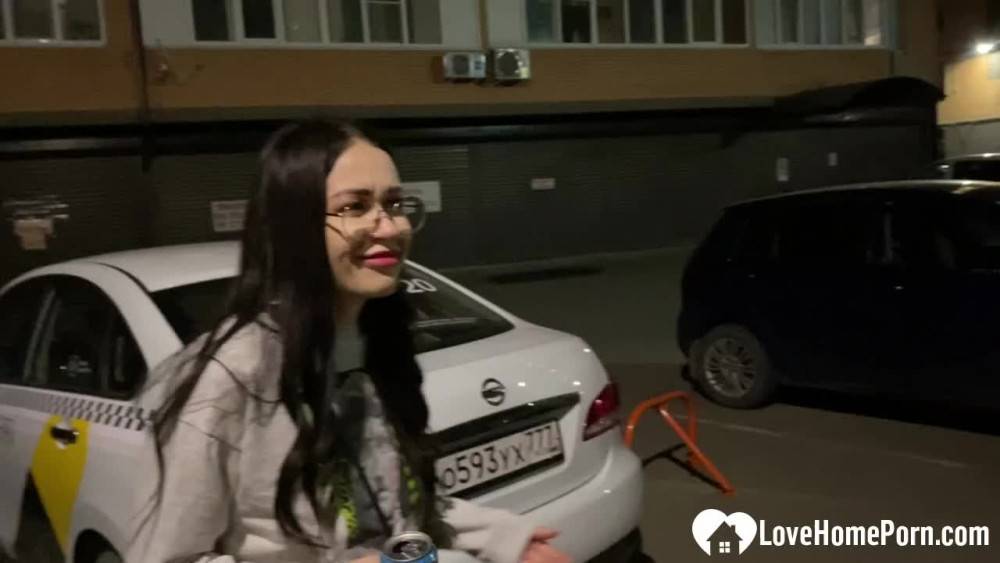 Nerdy babe sucks dick on parking lot - #2