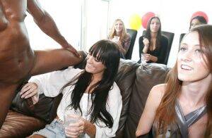 Attractive ladies having fun with a big black meaty pole at the house party on pornstar6.com