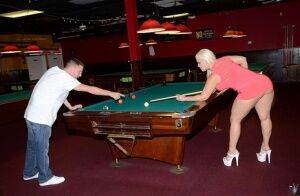 Curvy slut gets nailed on a pool table and jizzed over her big jugs on pornstar6.com