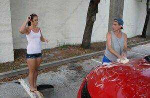 Teen slut Ashley Storm gets her car washed for the price of a handjob on pornstar6.com