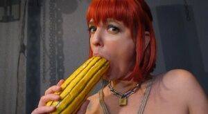 Kinky pierced BDSM slut Abigail Dupree pisses in carafe & toys ass with gourd on pornstar6.com