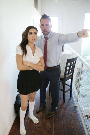 Naughty schoolgirl Melissa Moore spanked hard by her stepdad for misbehaving on pornstar6.com