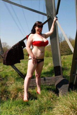 UK amateur Juicey Janey gets naked in heels underneath a hydro tower - Britain on pornstar6.com