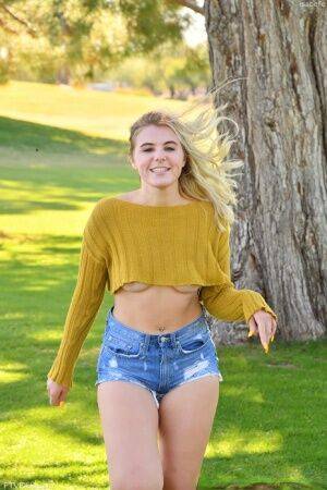 Dirty blonde Isabelle ditches jeans shorts and a sweater prior to masturbating on pornstar6.com