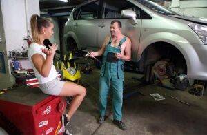 Sweet teen seduces the old mechanic to pay for her car repairs on pornstar6.com