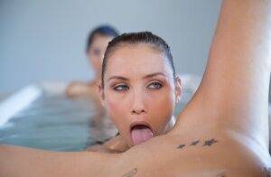 Lesbian sluts Celeste Star, Malena Morgan, and Megan Salinas taking a bath on pornstar6.com
