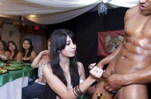 Interracial party with a hot muscular stripper and wild chicks on pornstar6.com