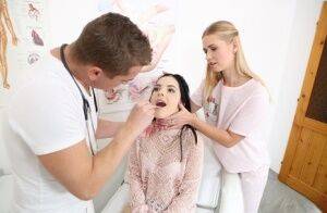 Dark haired teen has a hardcore threesome with a doctor and nurse on pornstar6.com