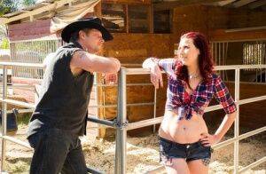 Redhead farm girl Alice Chambers gets banged by a ranch hand in her boots on pornstar6.com