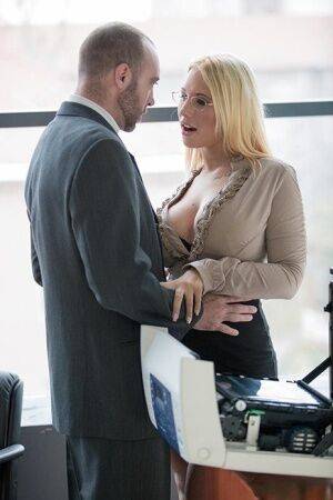 Hot blonde secretary Kyra Hot fucking co-worker in black lingerie on pornstar6.com