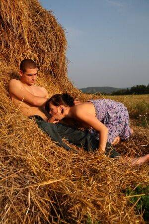 Behind a large bale of hay, these teens are out of sight and able to do on pornstar6.com