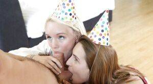 Party girls Macie Winslett and Sammie Davis sucking cock and balls on pornstar6.com