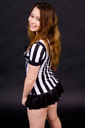 White girl Kim works free of referee attire before receiving a pearl necklace on pornstar6.com