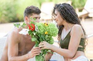 White girl with wavy hair fucks a guy on the patio after receiving flowers on pornstar6.com