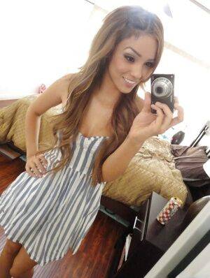 Latina ex-girlfriend Melanie Rios taking topless selfies in mirror on pornstar6.com