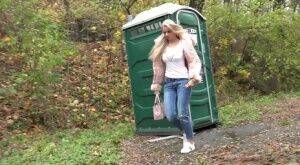 Blonde Katy Sky has to drop her jeans & pee in public because of locked toilet on pornstar6.com