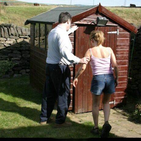 Caucasian girl is taken into a shed for a much-needed spanking on pornstar6.com